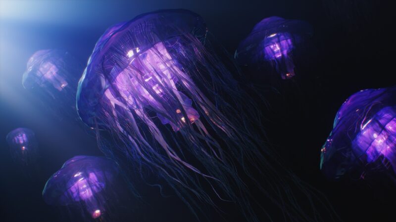 Ethereal Jellyfishes: Glowing Deep Sea Ballet 4K Wallpaper