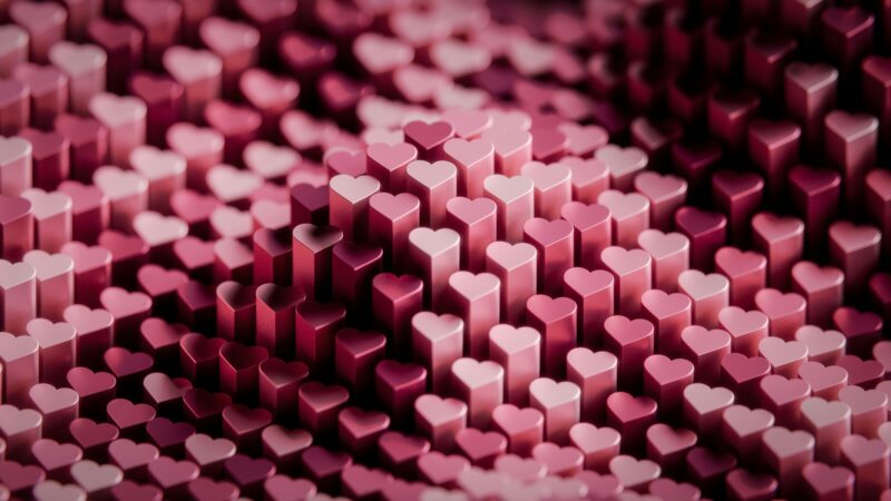 Pink Hearts 3D Mosaic Landscape 4K 5K 8K Wallpaper
