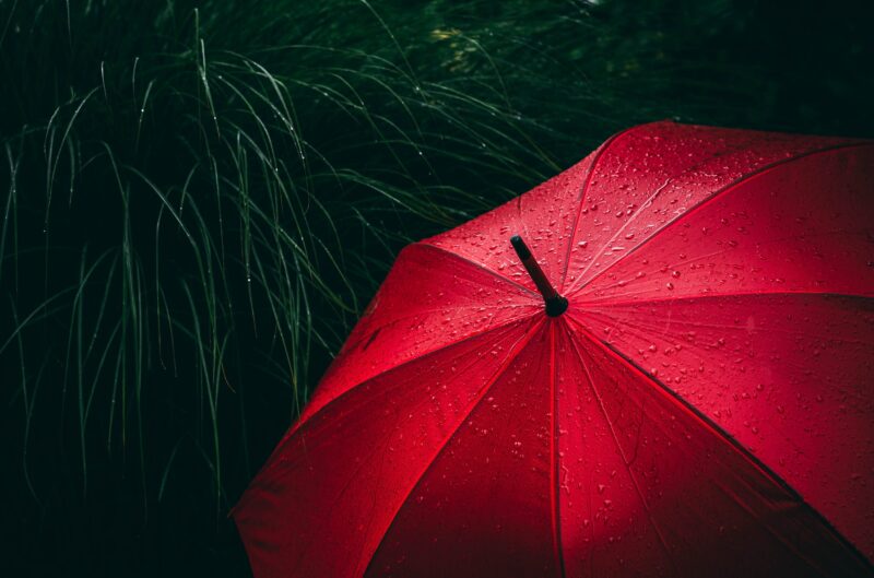 Red Umbrella's Rainy Day Shelter 4K 5K Wallpaper
