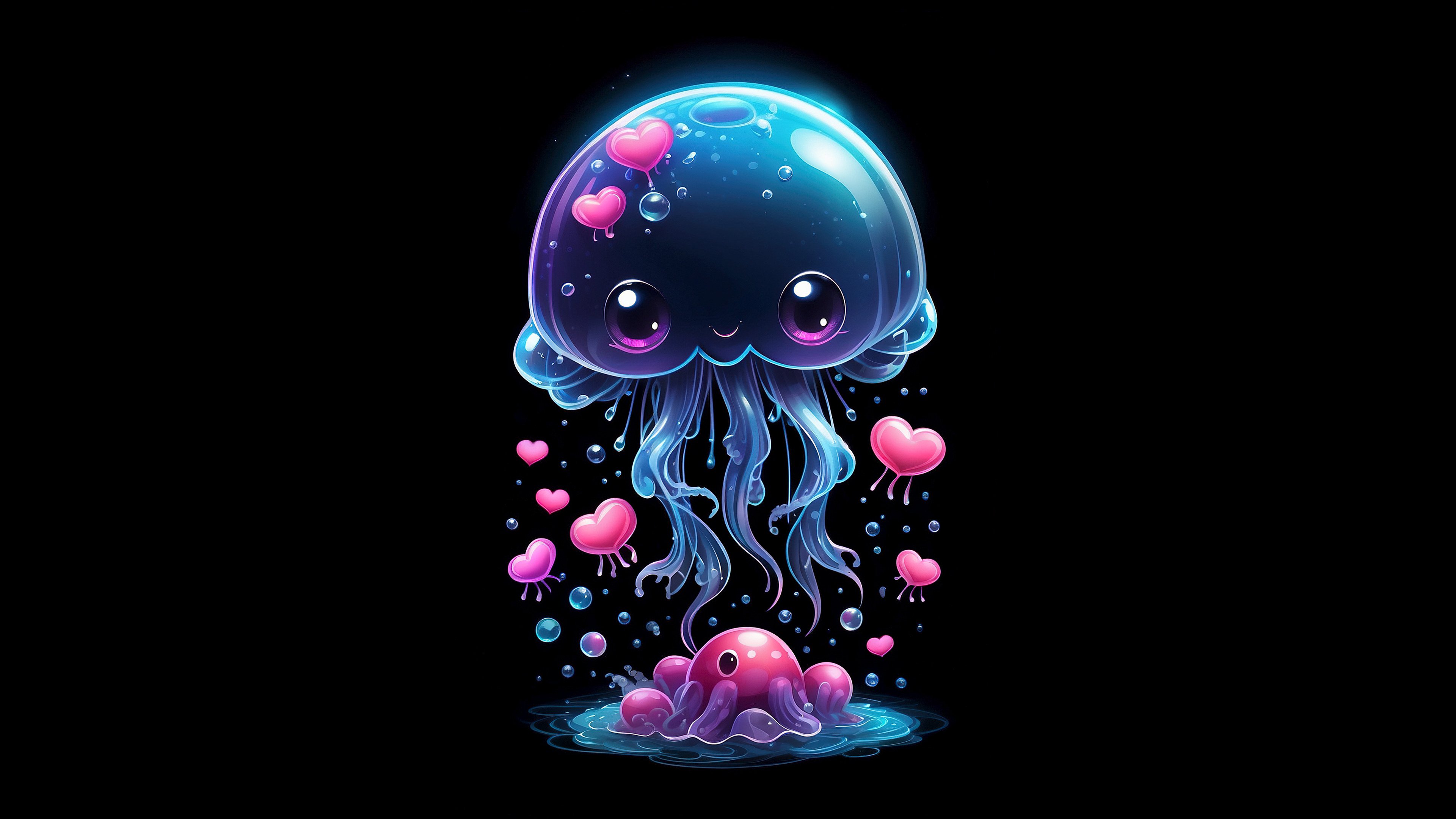 Cute Jellyfish Love Dance 4K Wallpaper