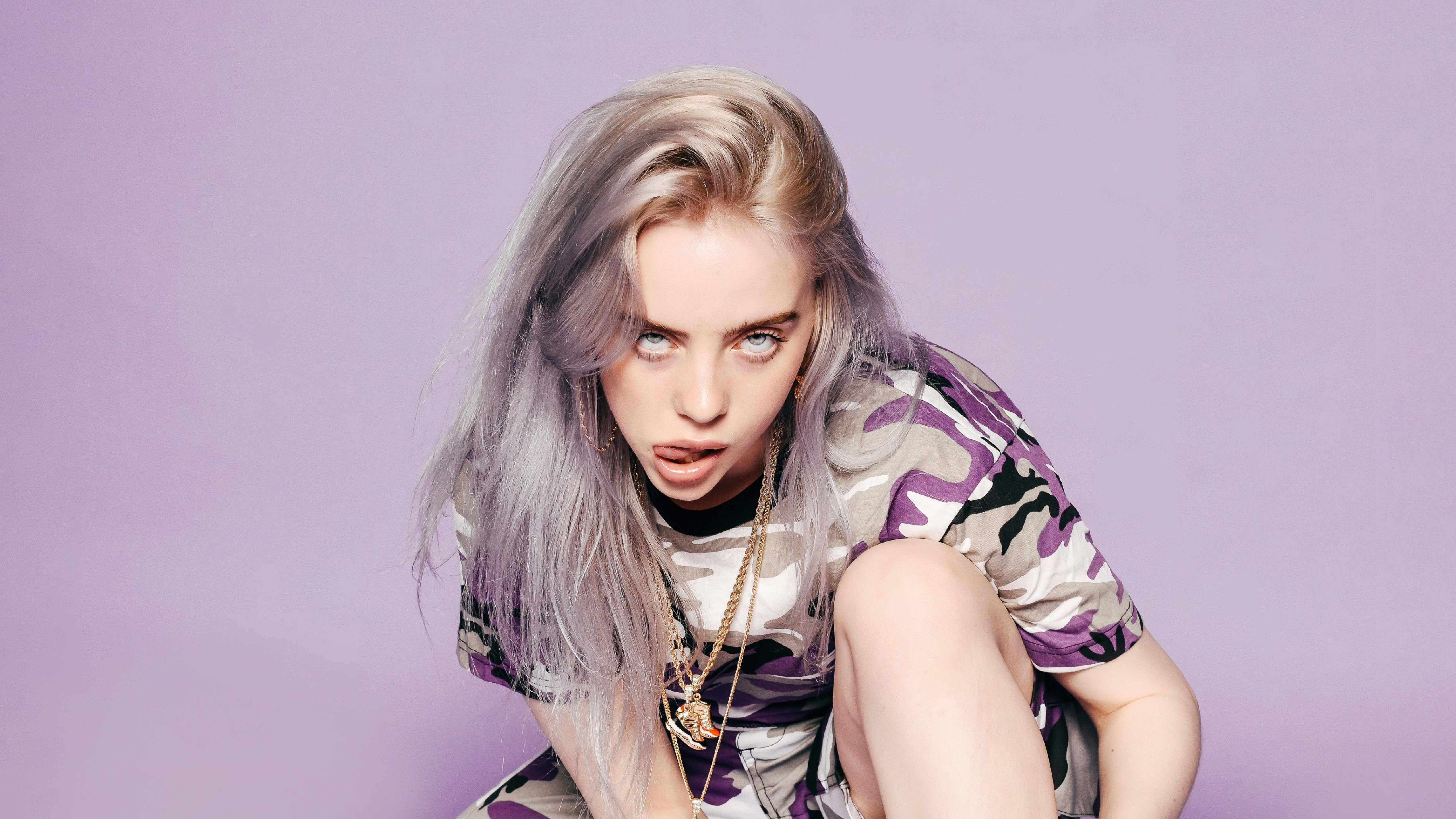 Billie Eilish: Purple Mood Vibes 4K 5K Wallpaper