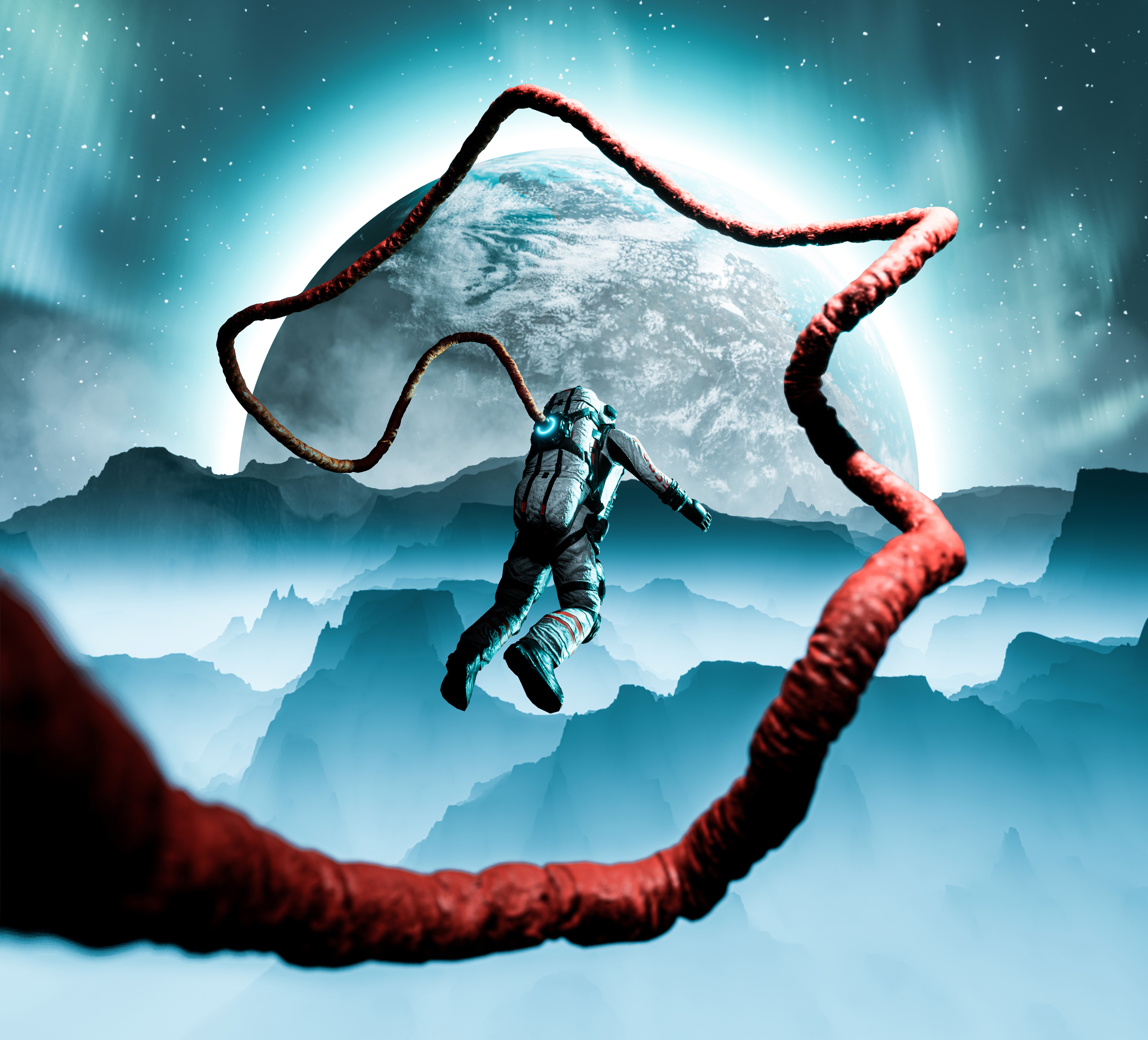 Astronaut's Cosmic Struggle 4K 5K 8K Wallpaper