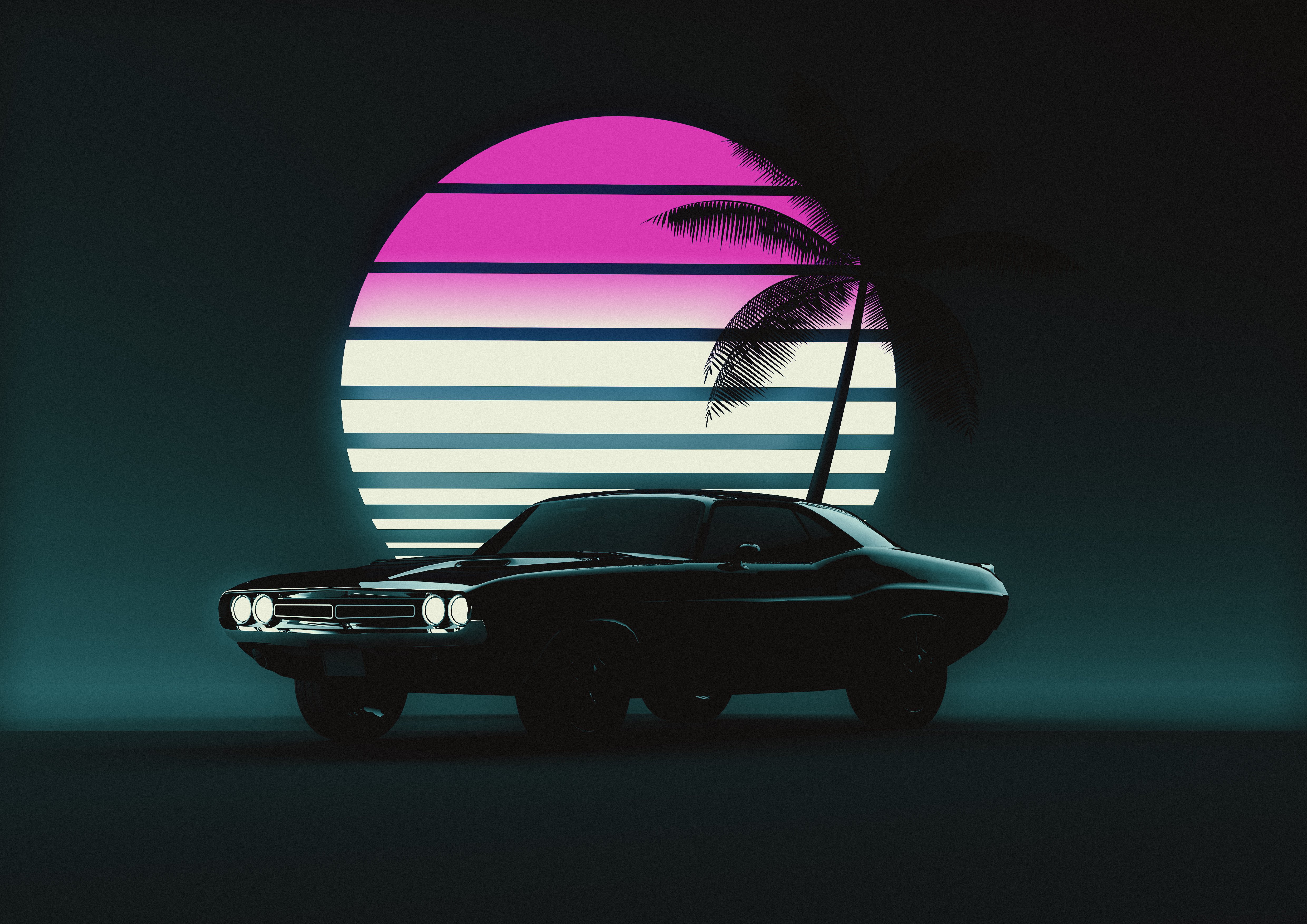 Retrowave Muscle Ride 4K Wallpaper