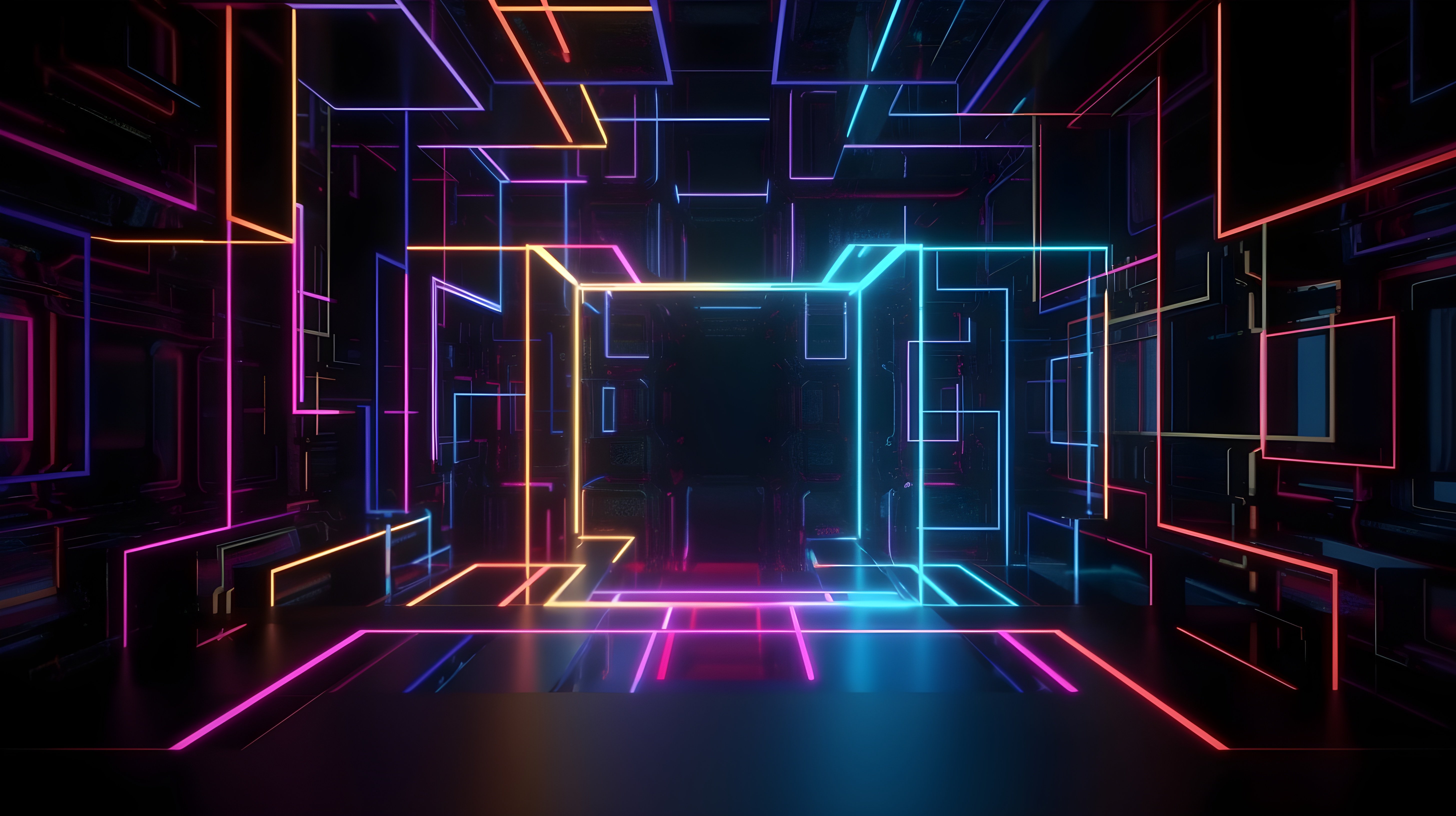 Neon Cyber Corridor 4K 5K Wallpaper