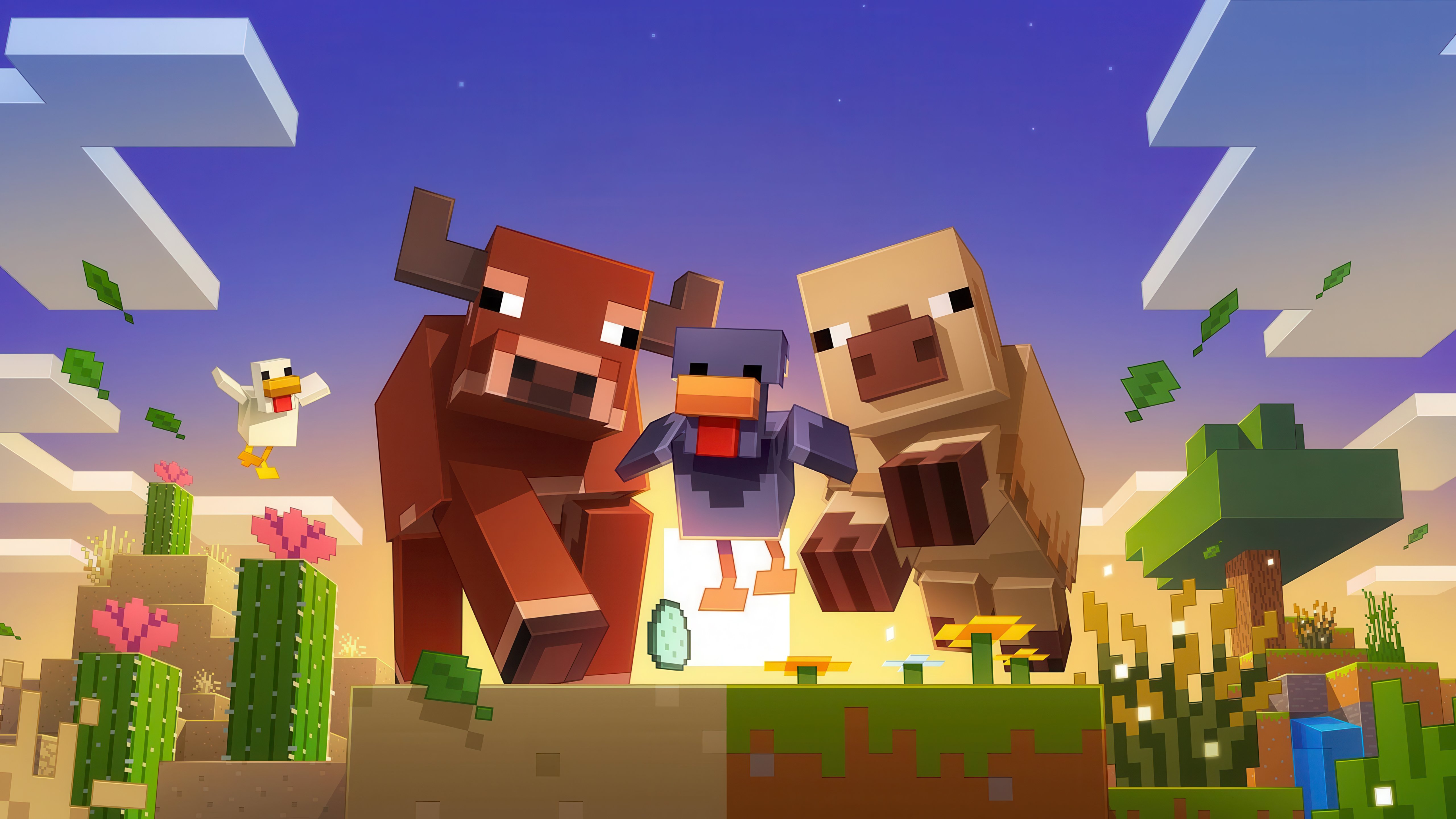 Minecraft Mayhem: Pixelated Pals Adventure 4K 5K Wallpaper
