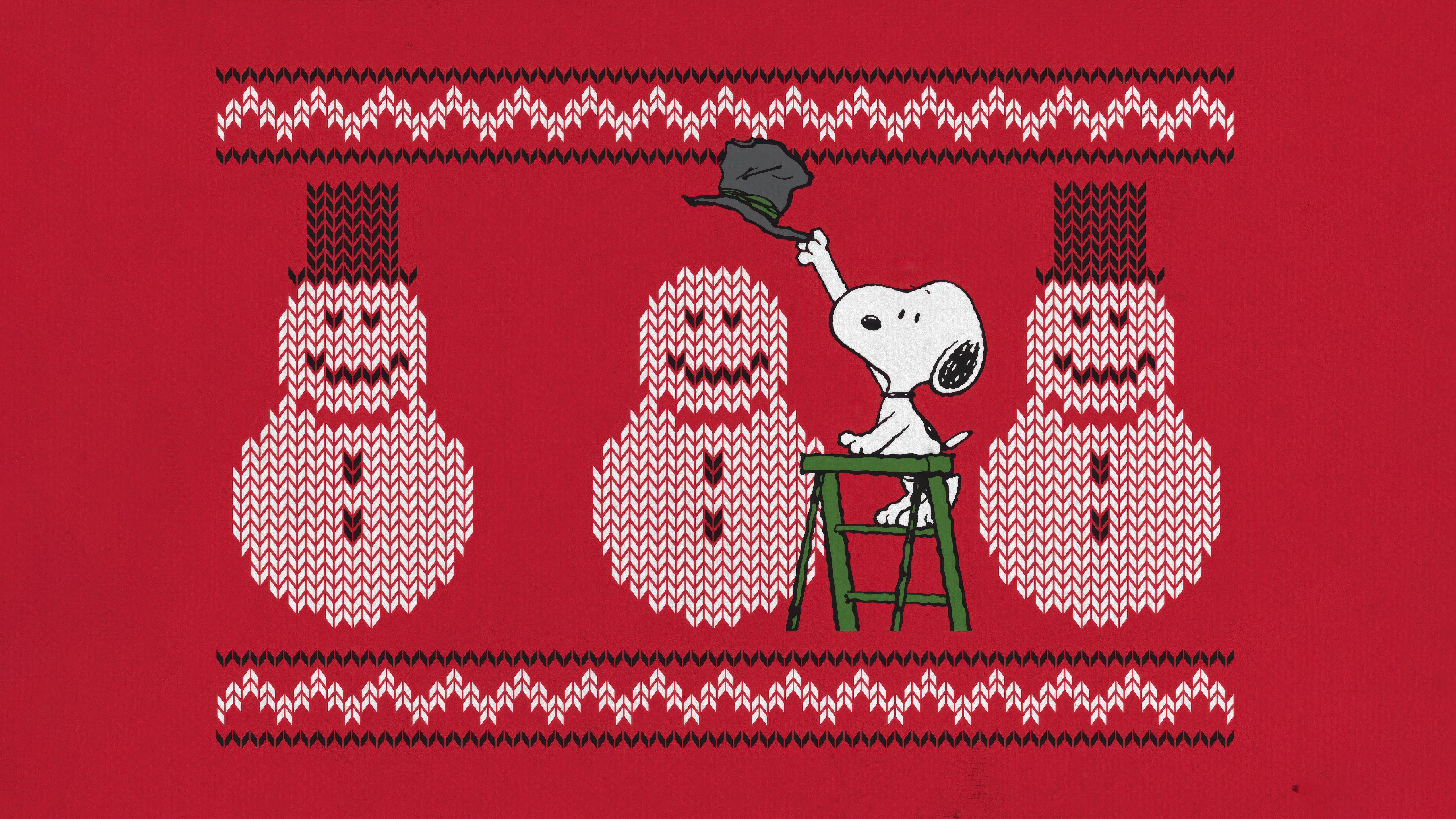 Snoopy's Snowman Sweater Party 4K 5K Wallpaper