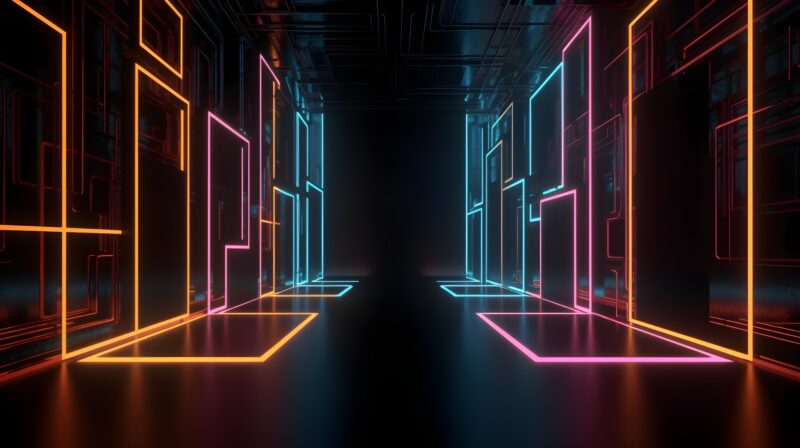 Neon City Transit: Digital Corridor 4K 5K Wallpaper