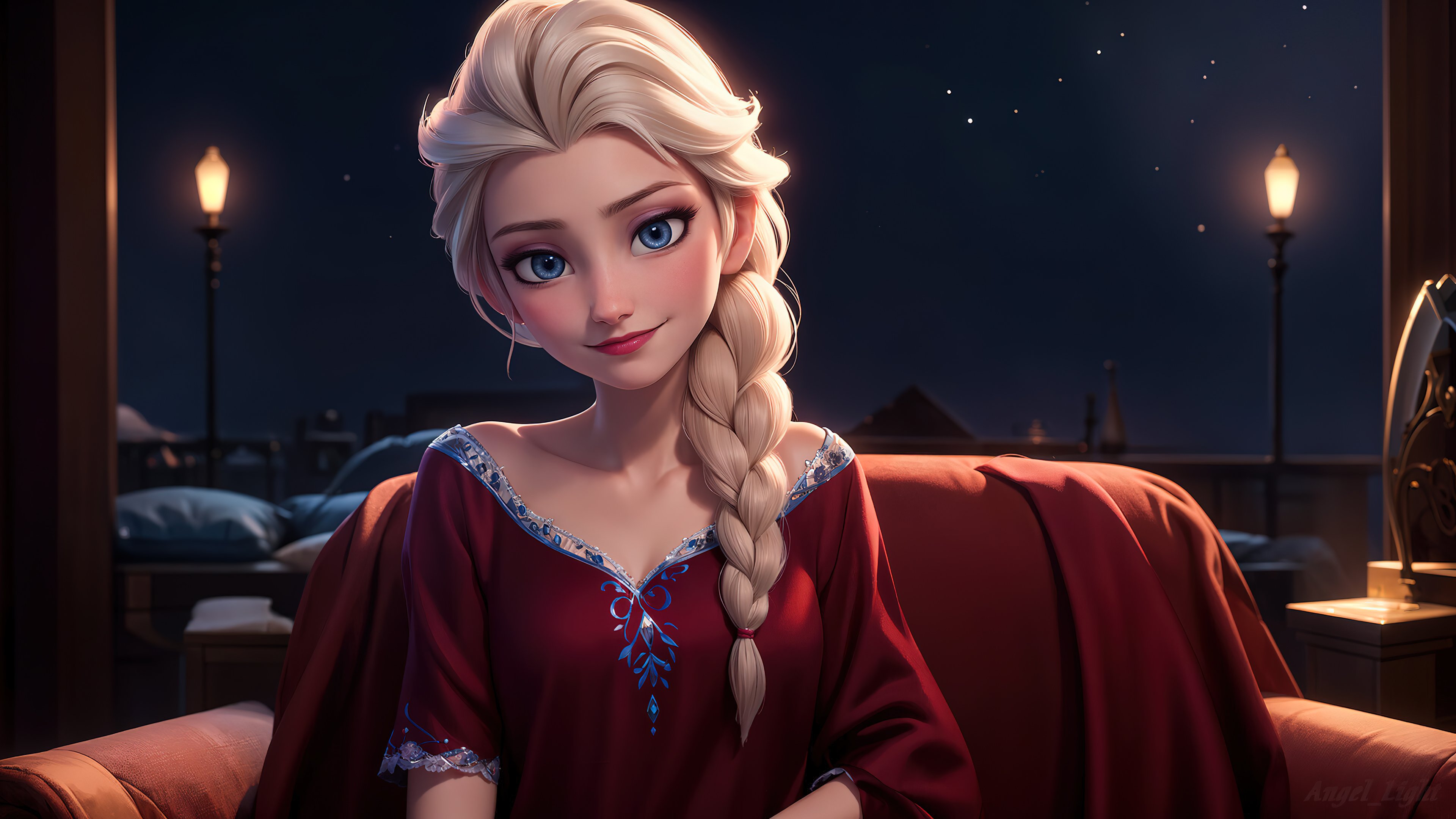 Elsa's Midnight Glow 4K Wallpaper