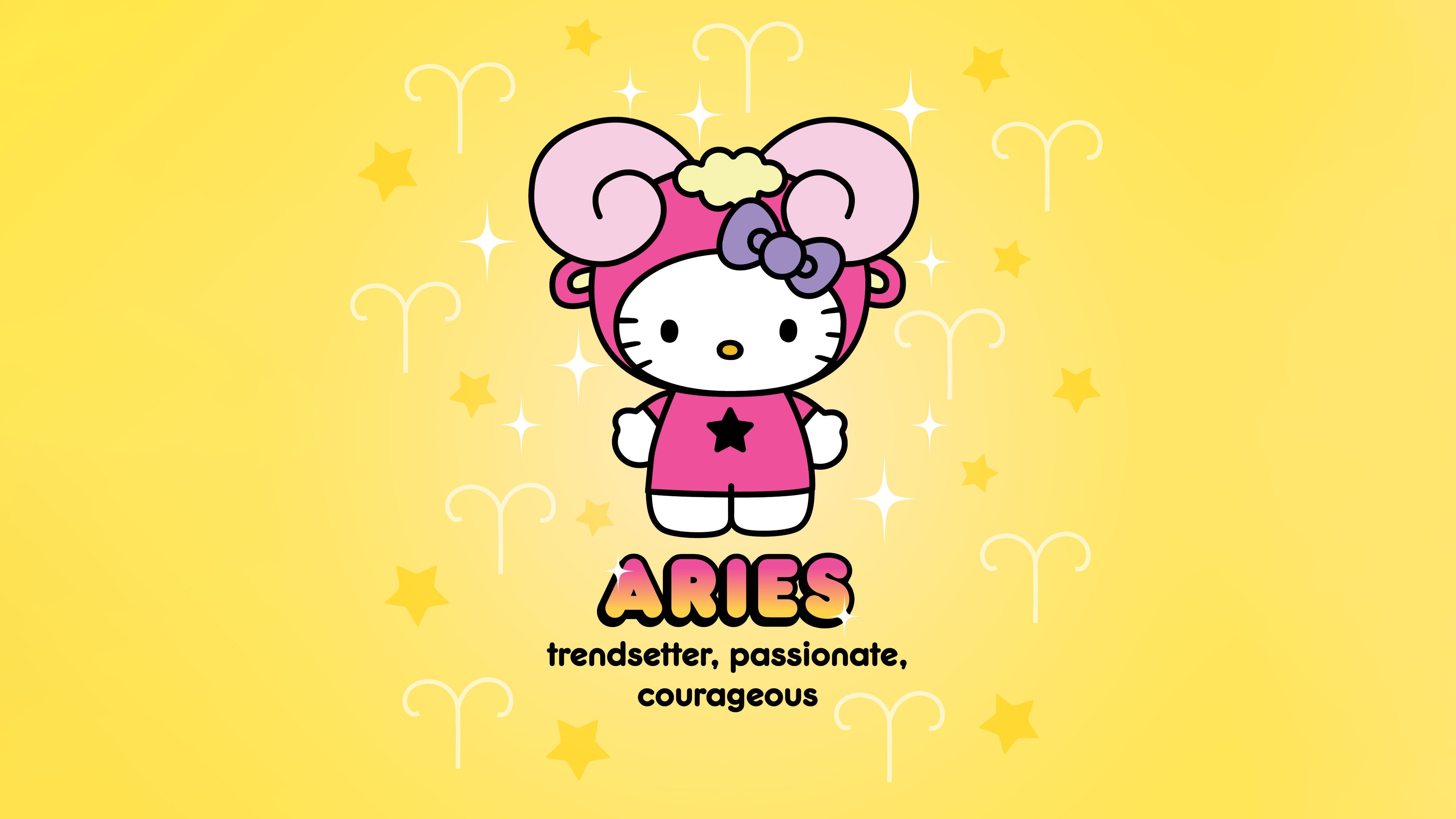 Aries Hello Kitty: Starry Zodiac Cuteness 4K 5K Wallpaper