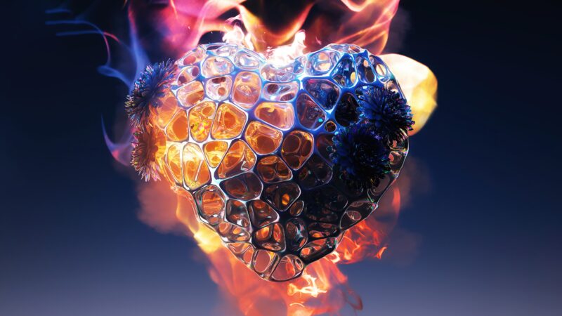 Burning Love: Fiery Heart in Elemental Dance 4K 5K Wallpaper
