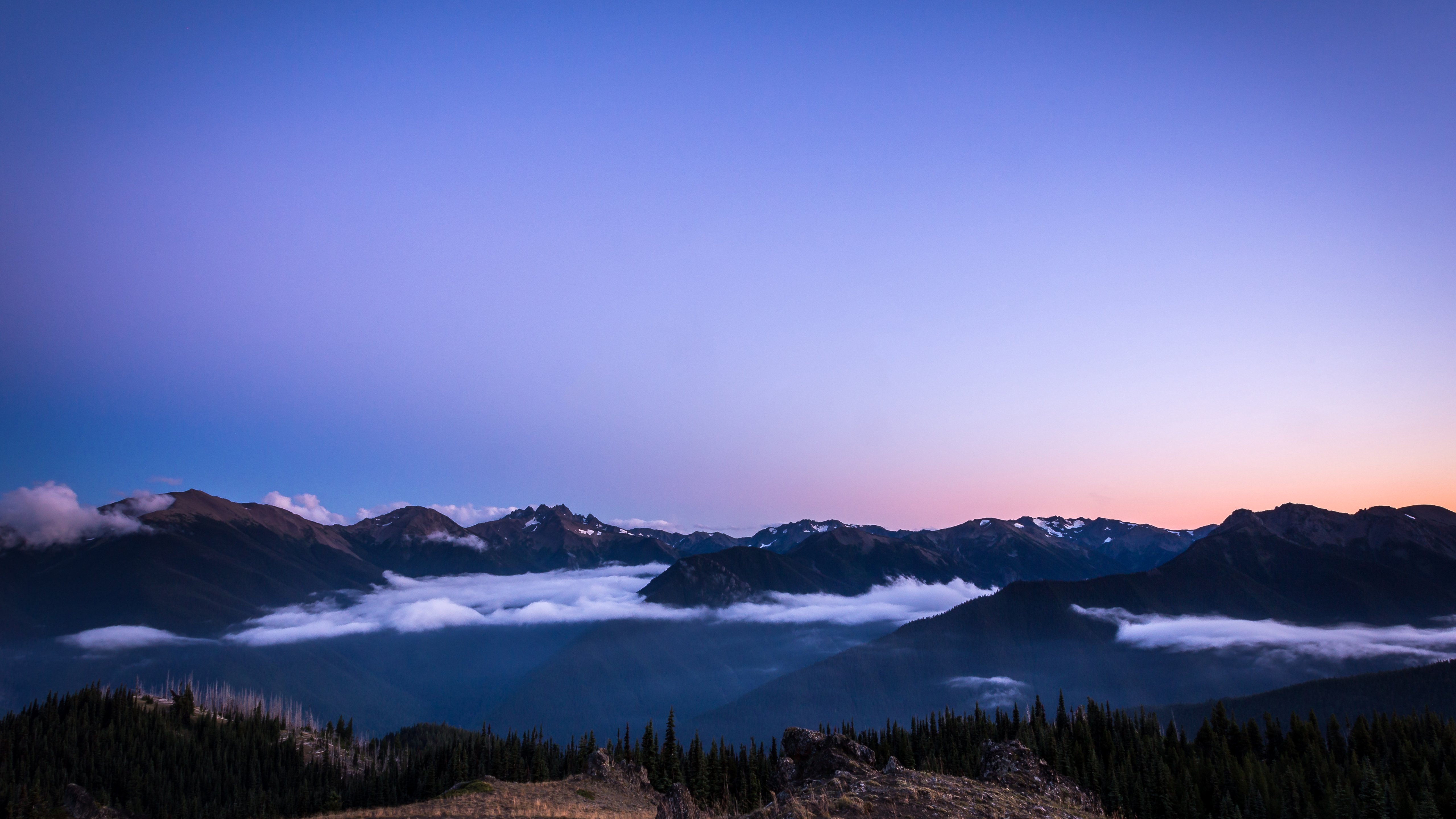 Olympic Sunset over Misty Mountains 4K 5K Wallpaper