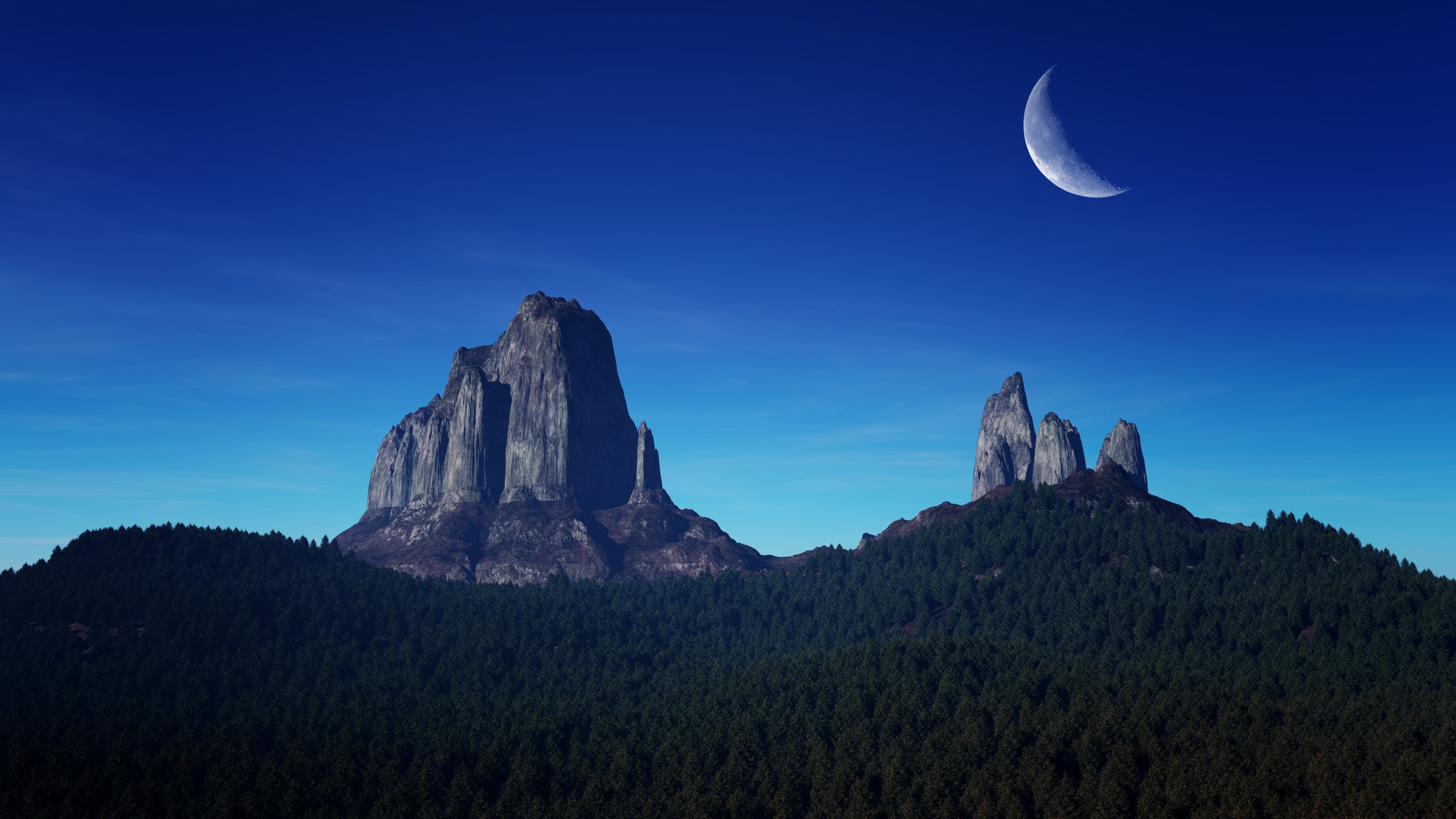 Moonlit Mountain Silhouettes 4K Wallpaper