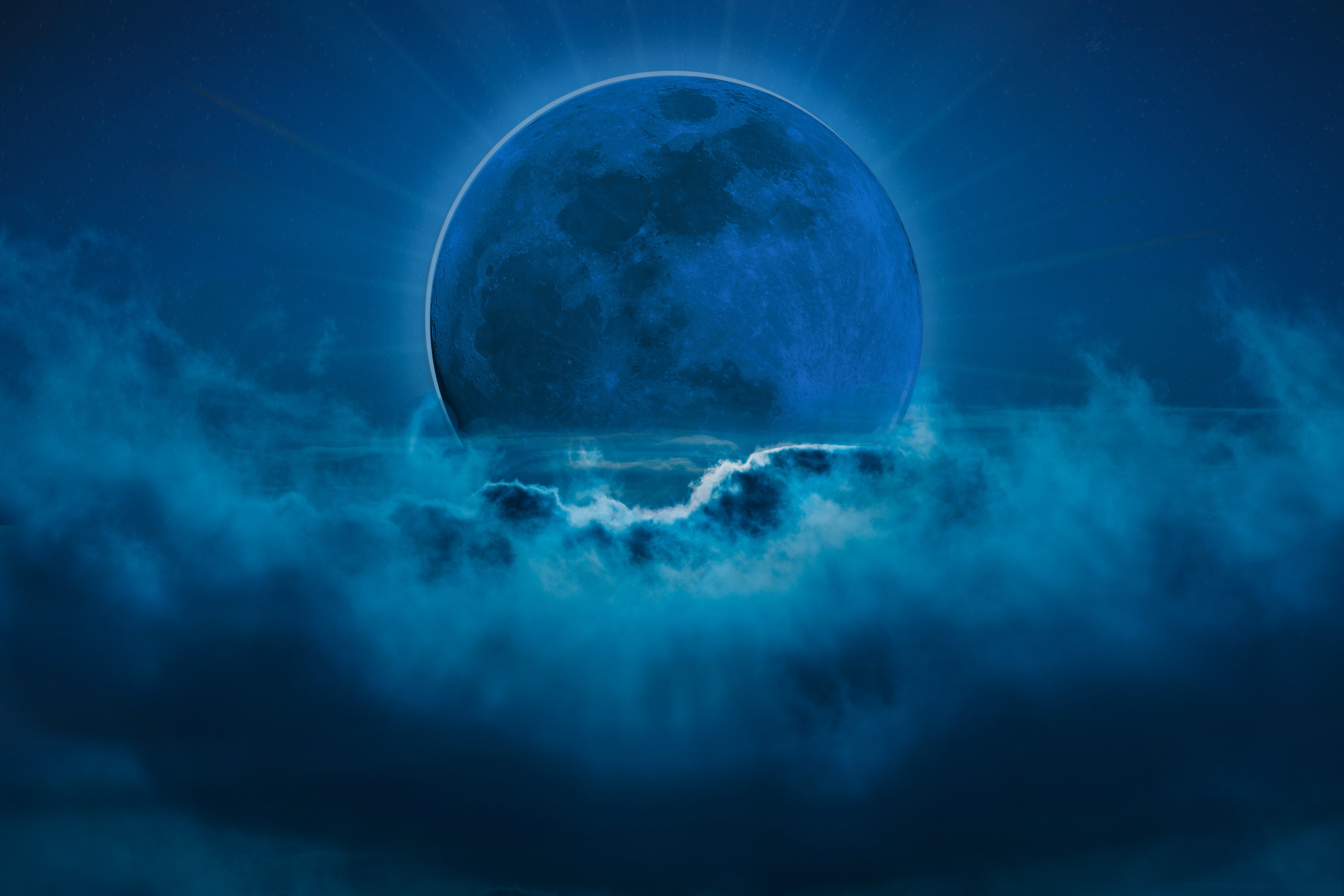 Ethereal Blue Moon Rising 4K 5K Wallpaper