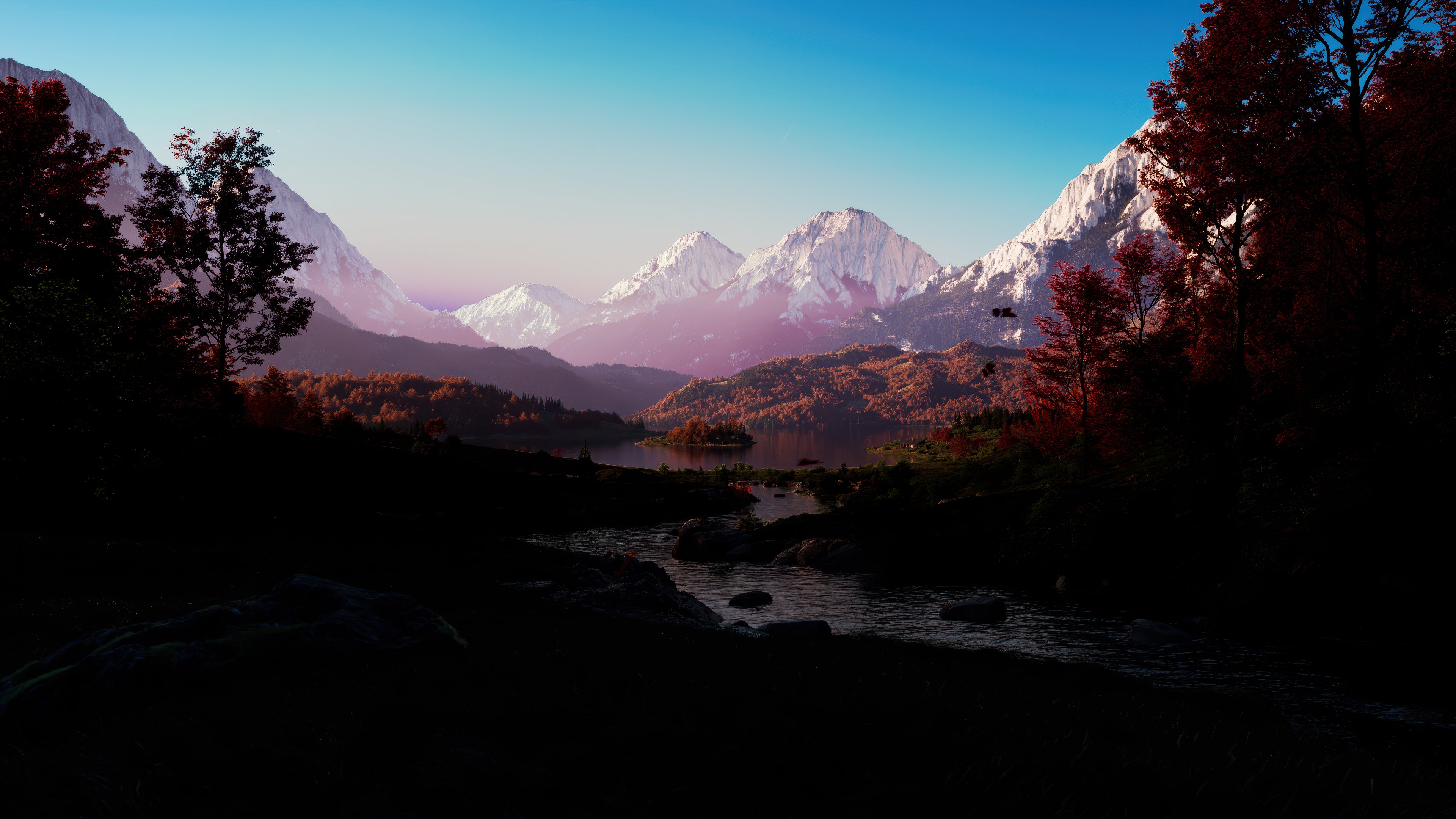 Majestic Mountain Range in Autumn Splendor 4K Wallpaper