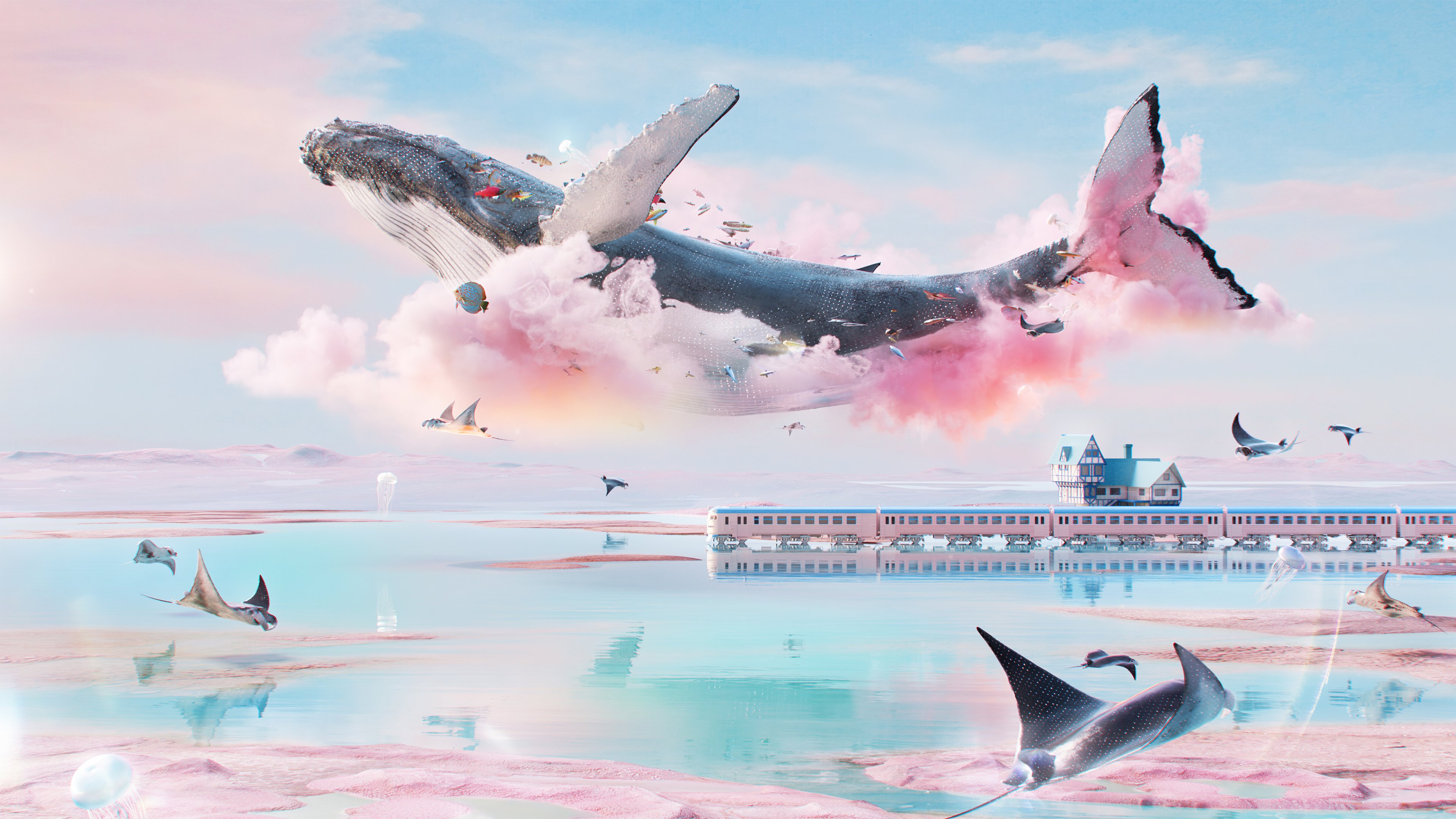 Floating Whale Dreams 4K Wallpaper