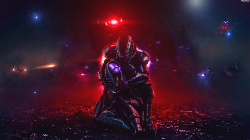 Tali's Embrace: Mass Effect Sci-Fi Romance 4K 5K 8K Wallpaper