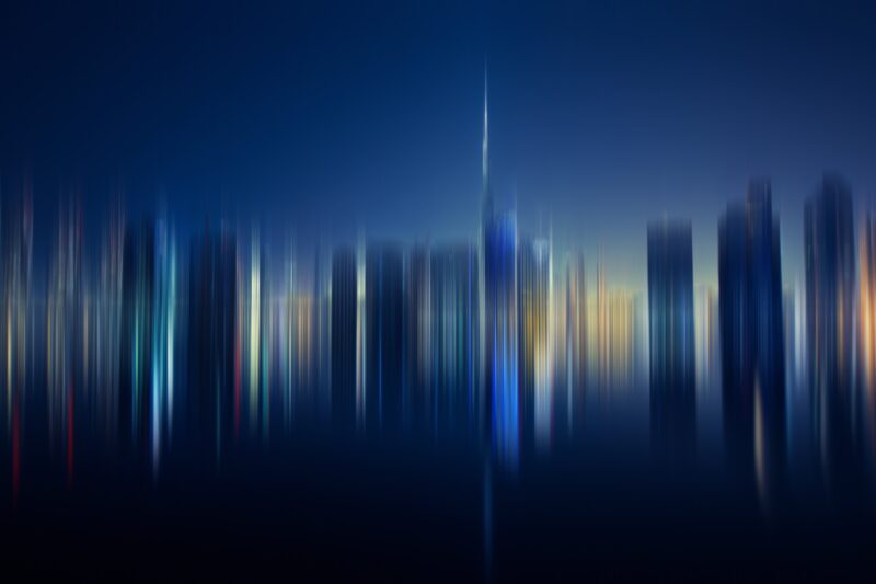 Dubai Skyline: Luminous Motion Blur 4K 5K Wallpaper