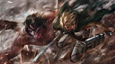 Levi vs Eren: Blades of Fury 4K 5K Wallpaper